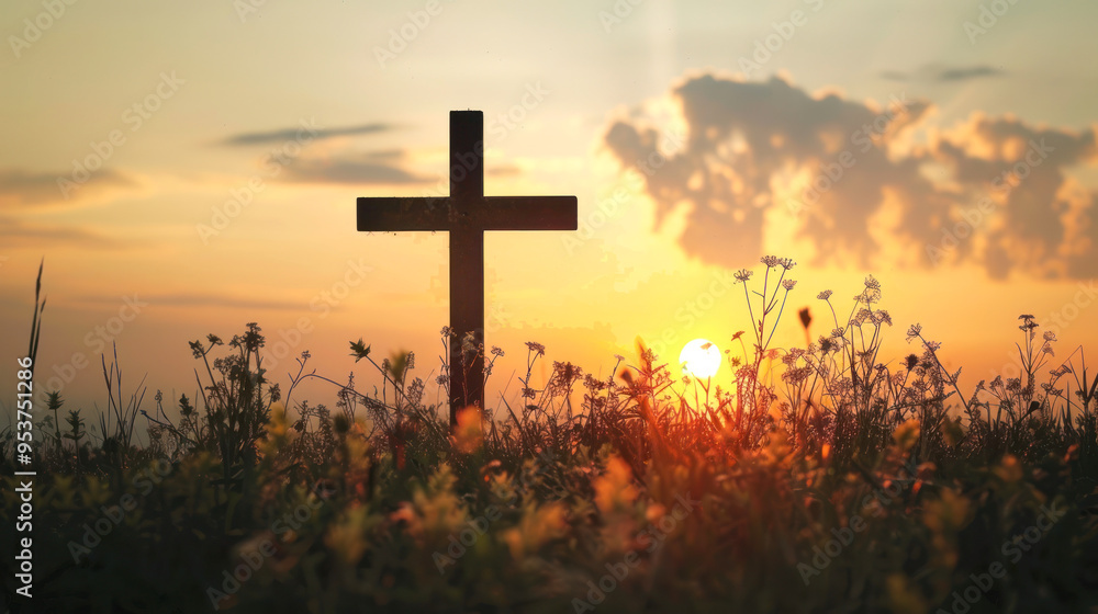 cross sign with the sunset background cross sign with the sunset background