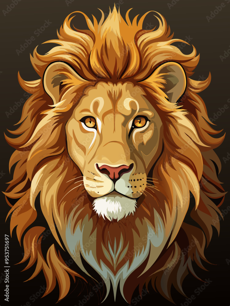 Fototapeta premium Detailed vector portrait of a majestic lion with a flowing mane and sharp features