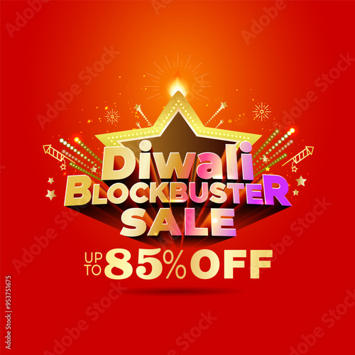 Vector illustration of Diwali, Indian traditional festival of lights with 3d Text Diwali blockbuster Sale, offer, logo, on festive sparkle red Background.