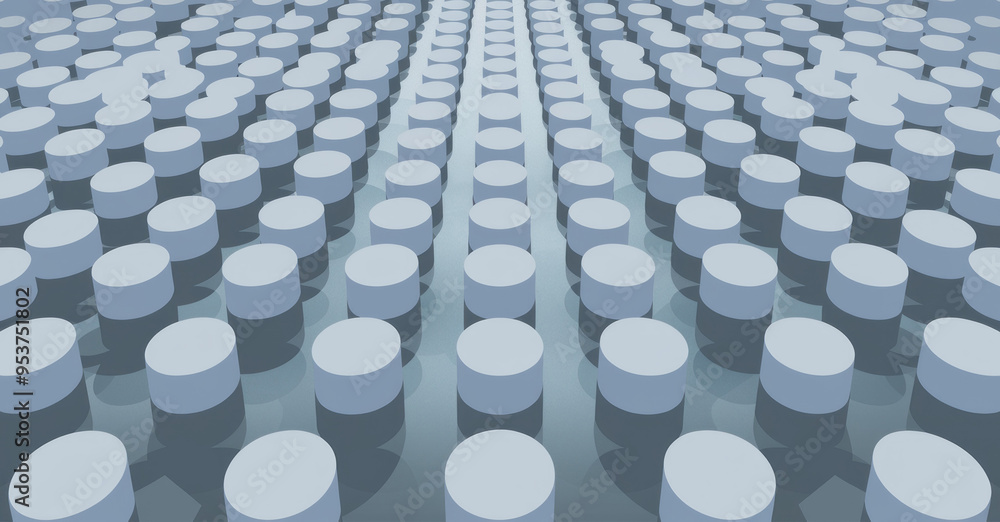 Fototapeta premium Abstract cylinder pattern. Gray cylindrical shapes arranged in a pattern. Represents organized structure or data flow.