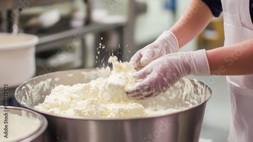 Chef's Hands Kneading Dough in a Bowl