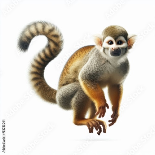 Squirrel Monkey with Curious Expression on Isolated White Background 