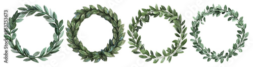 Four Green Leaf Wreaths Isolated on Black Background