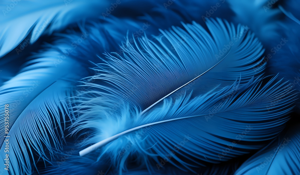 Fototapeta premium Close up of an blue feather background texture illustration. AI Generated