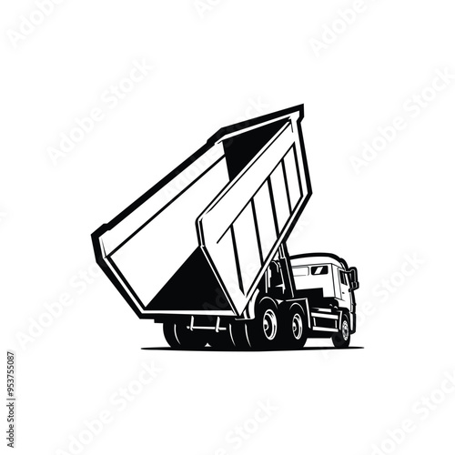 Dump truck silhouette monochrome vector. Tipper truck vector isolated