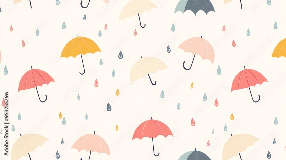 Colorful Umbrellas and Raindrops Seamless Pattern Colorful Umbrellas and Raindrops Seamless Pattern