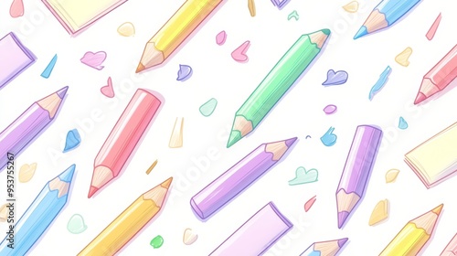 Colorful Pencils and Scribbles Seamless Pattern