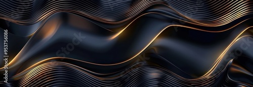Abstract Black and Gold Wave Background