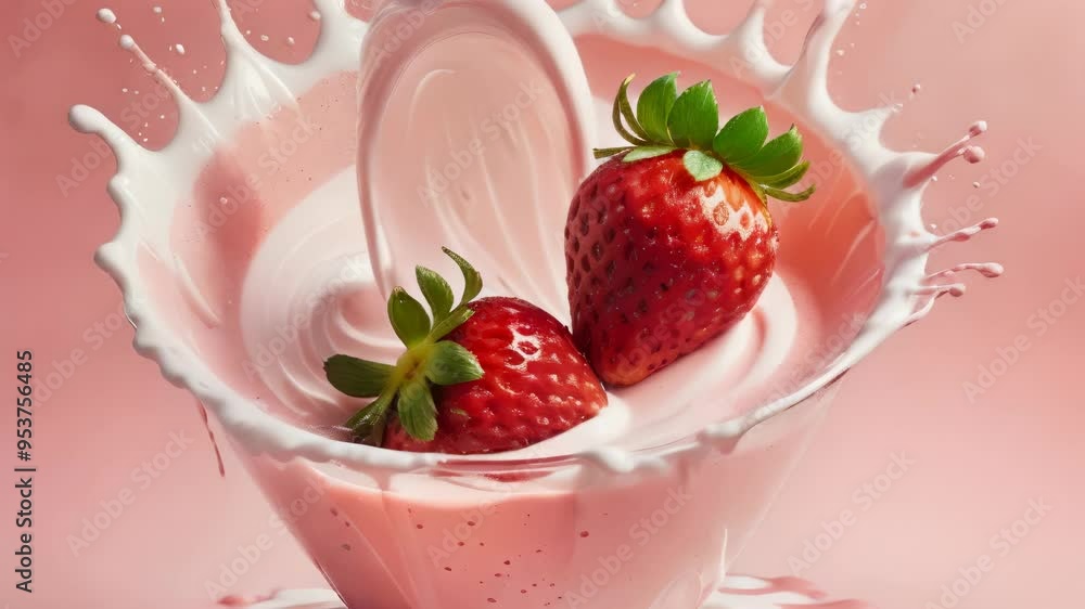 Strawberry Milkshake Splash in Glass Strawberry Milkshake Splash in Glass