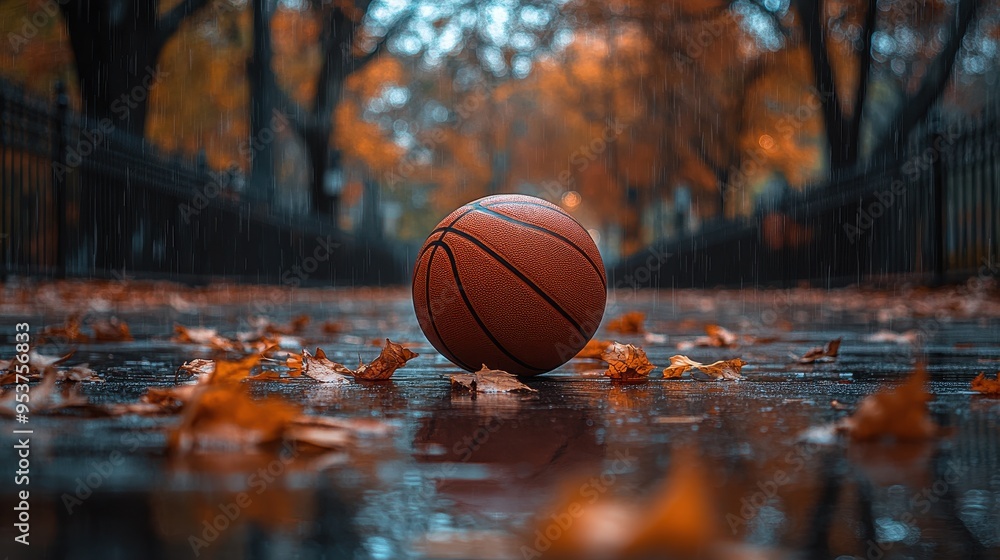 Basketball on Wet Asphalt in Autumn Park Surrounded by Fallen Leaves and Orange Foliage, Blurred City Elements Like Street Lights and Iron Fences, Reflecting Solitude and Urban-Nature Harmony
Basketball on Wet Asphalt in Autumn Park Surrounded by Fallen Leaves and Orange Foliage, Blurred City Elements Like Street Lights and Iron Fences, Reflecting Solitude and Urban-Nature Harmony
