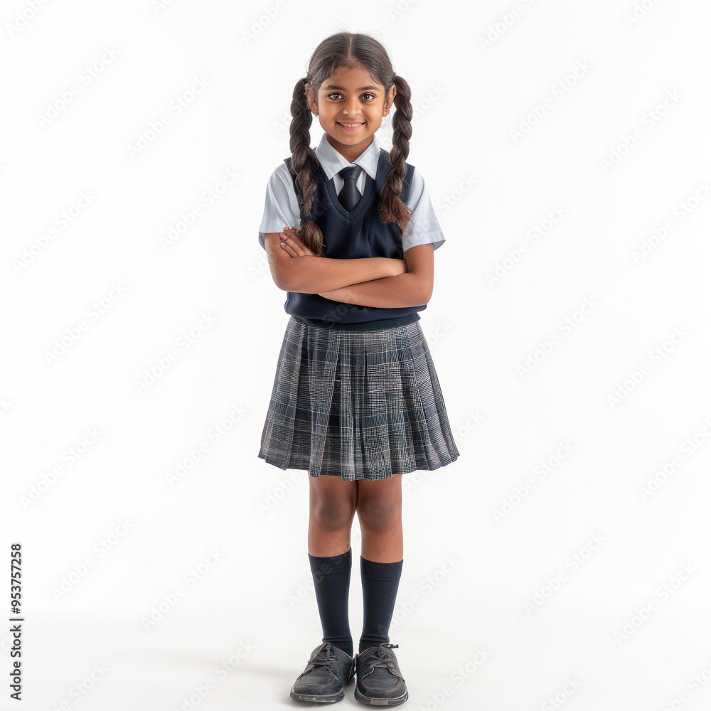 indian schoolgirl standing on white background indian schoolgirl standing on white background