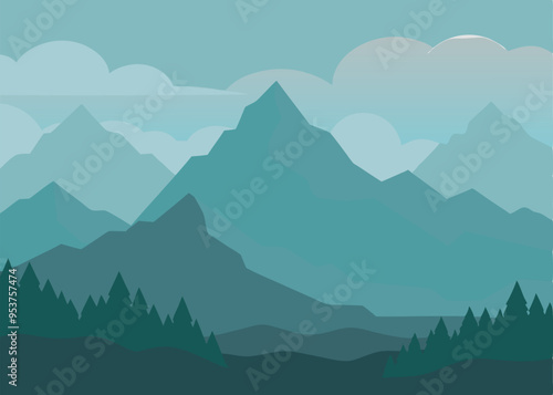  A minimalist illustration of a mountain range with a misty sky, perfect for adding a serene and calming vibe to your designs. This simple yet elegant graphic is ideal for backgrounds, wallpapers.
