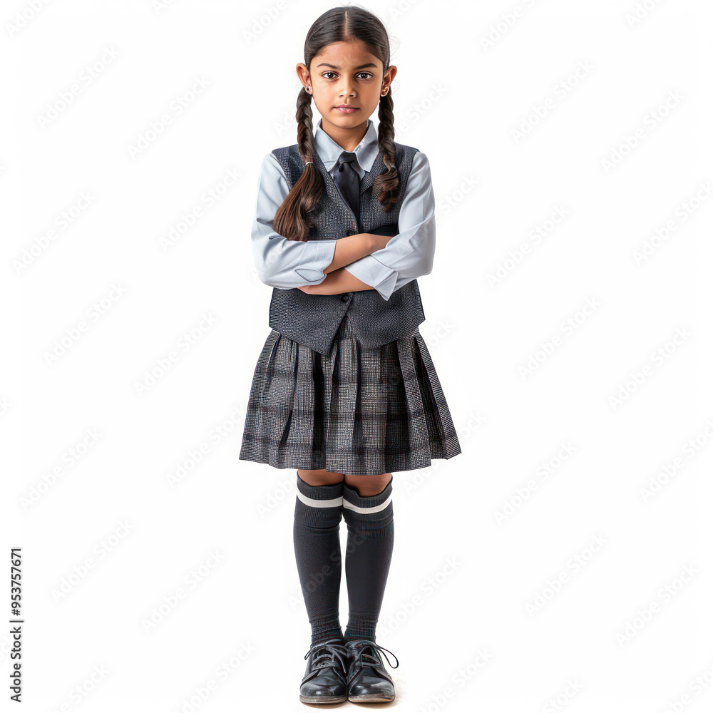 indian schoolgirl standing on white background indian schoolgirl standing on white background