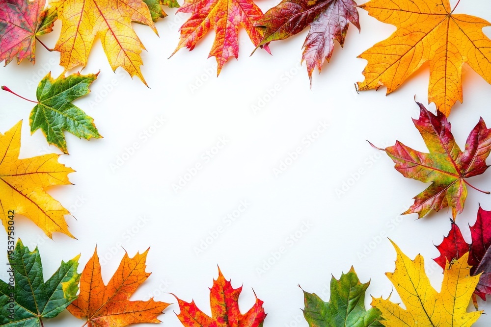 Fototapeta premium Autumn Maple Leaves Flat Lay White Background created with Generative AI