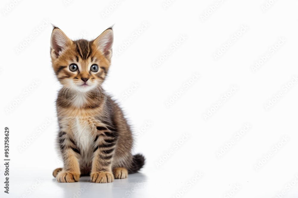 Obraz premium there is a small kitten sitting on a white surface 