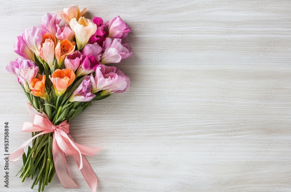 Bouquet of colorful flowers on a wooden background Bouquet of colorful flowers on a wooden background