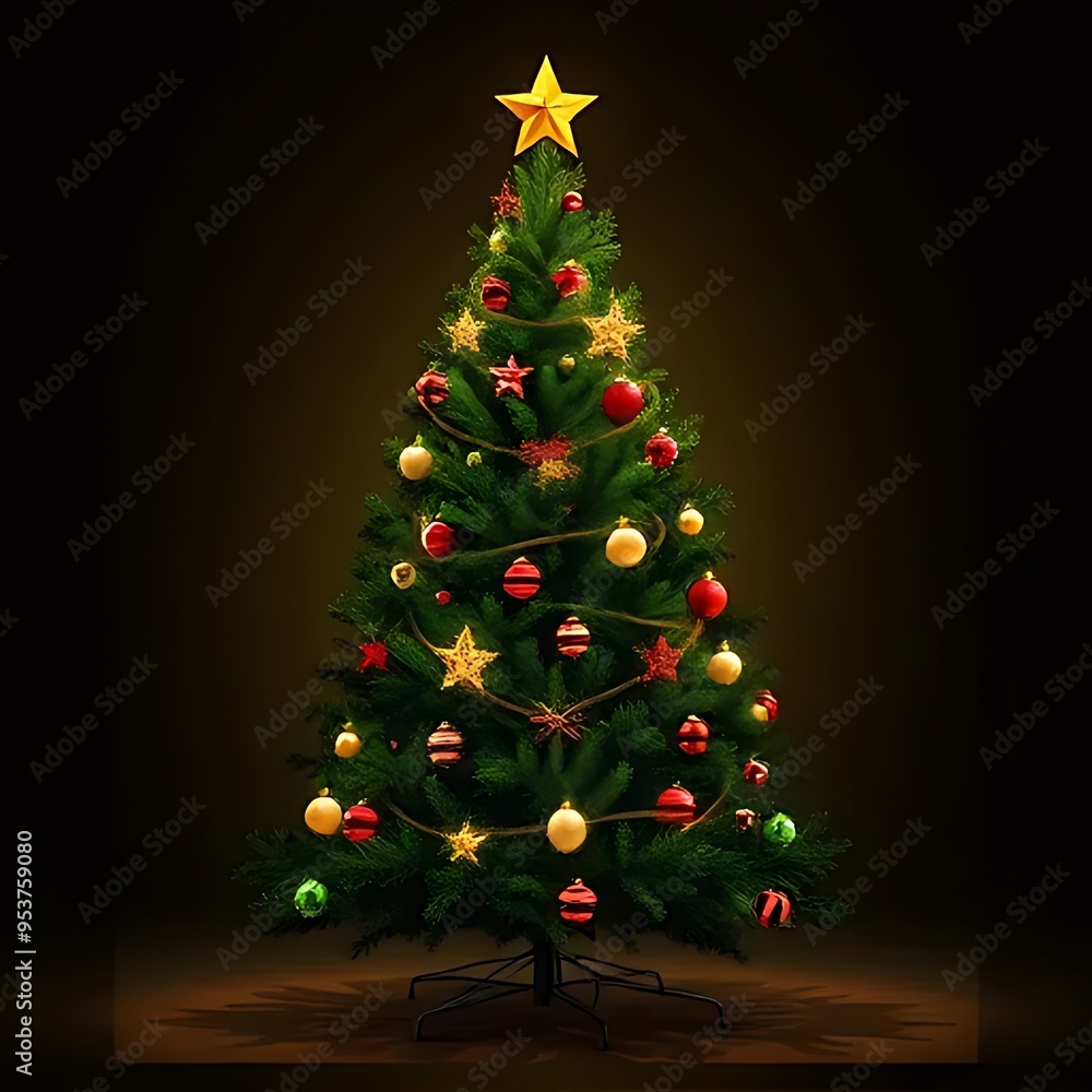 Decorated Christmas Tree with Lights and Ornaments Decorated Christmas Tree with Lights and Ornaments