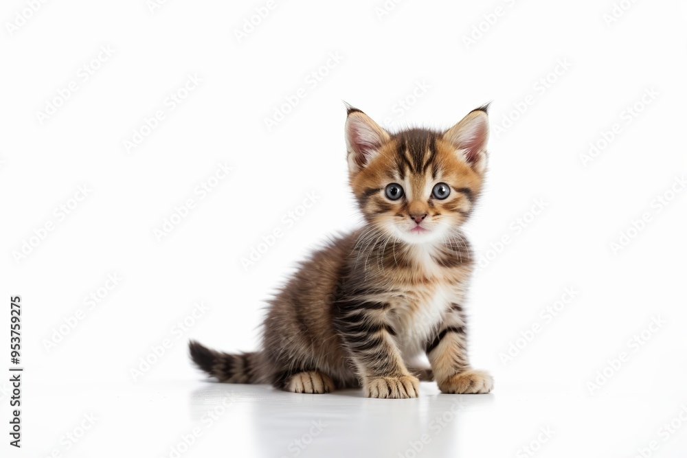 there is a small kitten sitting on a white surface there is a small kitten sitting on a white surface