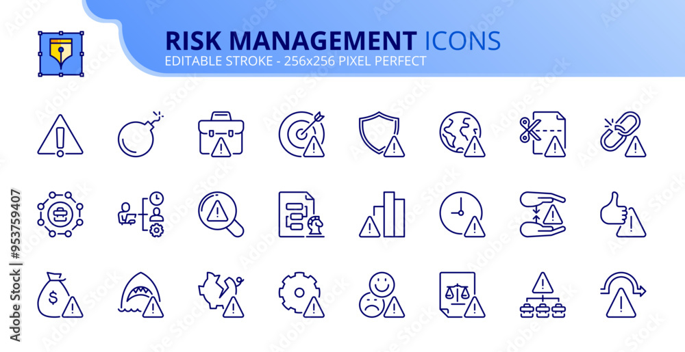 Line 2 Risk Icon Line icons about risk management. Pixel perfect 256x256 and editable ...