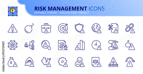 Line icons about risk management. Pixel perfect 256x256 and editable stroke