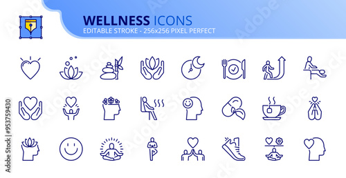 Simple set of outline icons about wellness