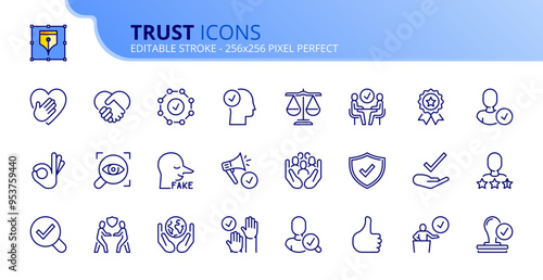 Simple set of outline icons about trust
