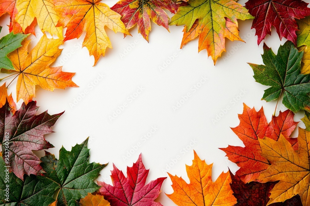 Fototapeta premium Autumn Maple Leaves Flat Lay White Background created with Generative AI