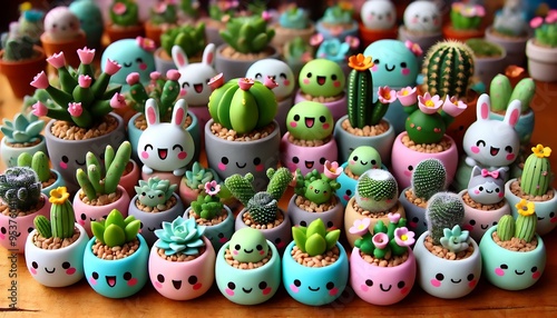 Adorable Kawaii Cactus and Succulent Pots with Cute Faces - Miniature Plant Collection 