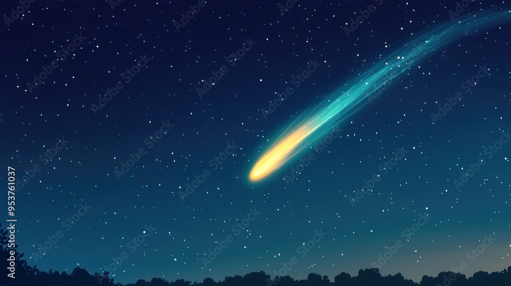 Celestial Comet Dance, a vibrant comet streaks across a starry night sky, its glowing tail illuminating the vast expanse, evoking awe and wonder in the cosmos. Celestial Comet Dance, a vibrant comet streaks across a starry night sky, its glowing tail illuminating the vast expanse, evoking awe and wonder in the cosmos.