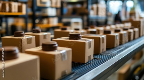 Boxes on a Conveyor Belt in a Warehouse