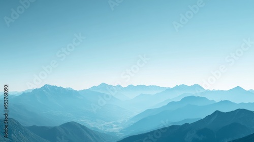 A high-quality AI-generated stock image of a serene mountain landscape with a clear blue sky on the right side, leaving ample space on the left for text. Ideal for nature, travel.