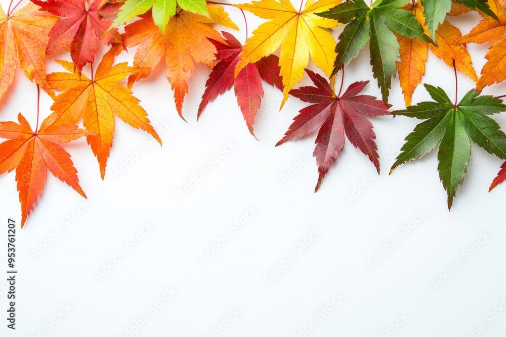 Autumn Maple Leaves Flat Lay White Background created with Generative AI Autumn Maple Leaves Flat Lay White Background created with Generative AI