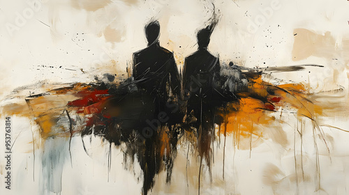 Abstract art with two black...