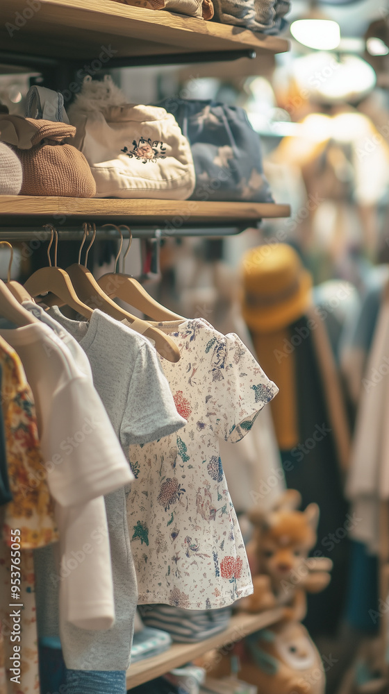 Children's clothes neatly arranged on shelves in a boutique Children's clothes neatly arranged on shelves in a boutique