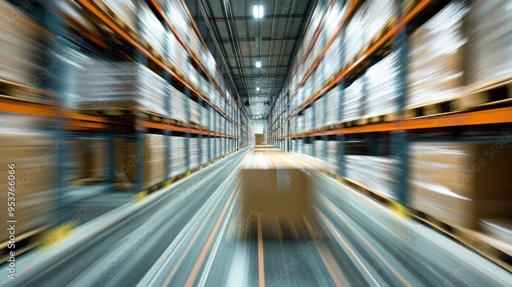 A Fast-Moving Package on a Conveyor Belt in a Warehouse A Fast-Moving Package on a Conveyor Belt in a Warehouse
