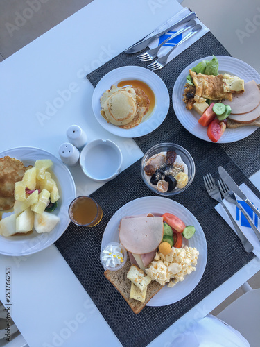 Breakfast at the hotel high angle view