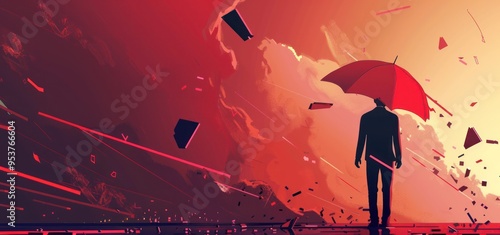 Man with an Umbrella in a Storm