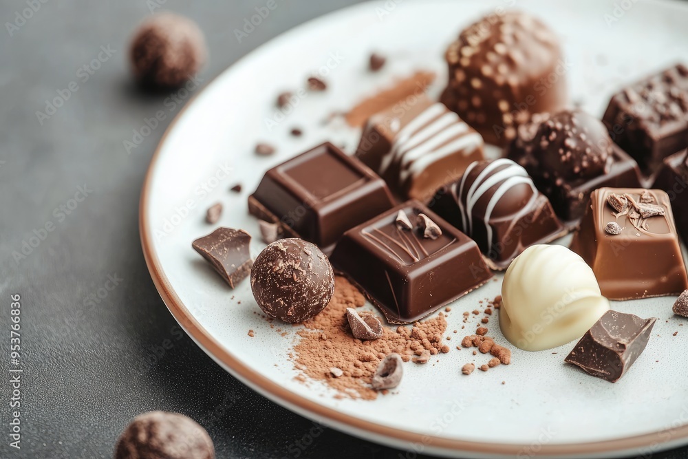 Assorted Chocolate Candies and Pieces on a White Plate Assorted Chocolate Candies and Pieces on a White Plate