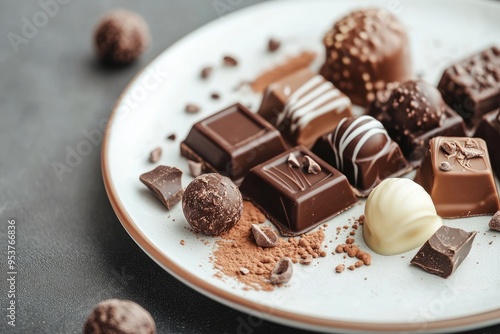 Assorted Chocolate Candies and Pieces on a White Plate