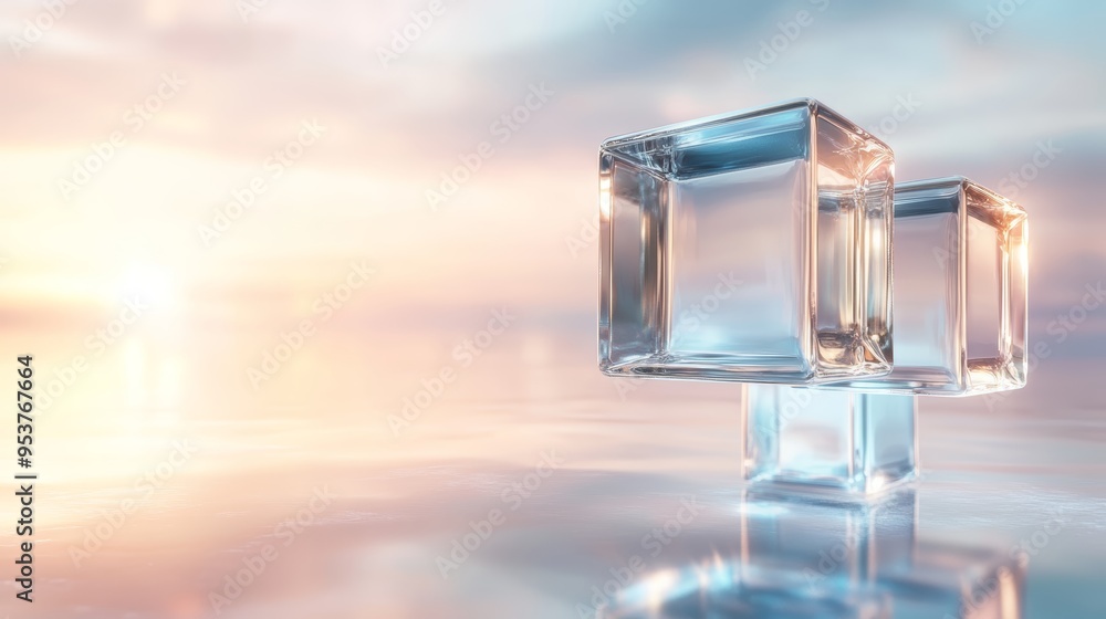 Shimmering ice blocks reflect soft pastel colors at sunset, creating a serene and tranquil atmosphere in nature. Shimmering ice blocks reflect soft pastel colors at sunset, creating a serene and tranquil atmosphere in nature.