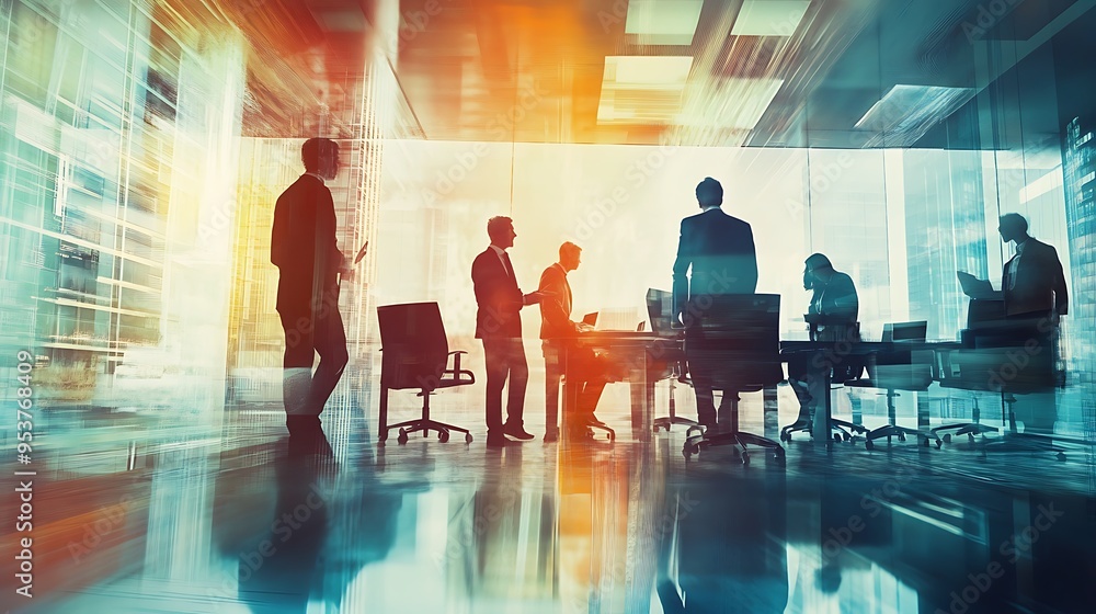 Silhouetted Businesspeople in a Modern Office Meeting Silhouetted Businesspeople in a Modern Office Meeting