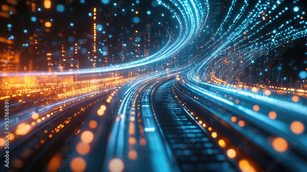 With data charts as the theme, data charts, blue tones, technological sense, lines, particles, ambient light, mysterious atmosphere With data charts as the theme, data charts, blue tones, technological sense, lines, particles, ambient light, mysterious atmosphere