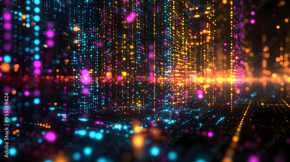 Abstract background with colorful glowing particles. Abstract background with colorful glowing particles.