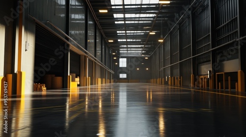 Empty Industrial Warehouse Loading Bay with Yellow Lines