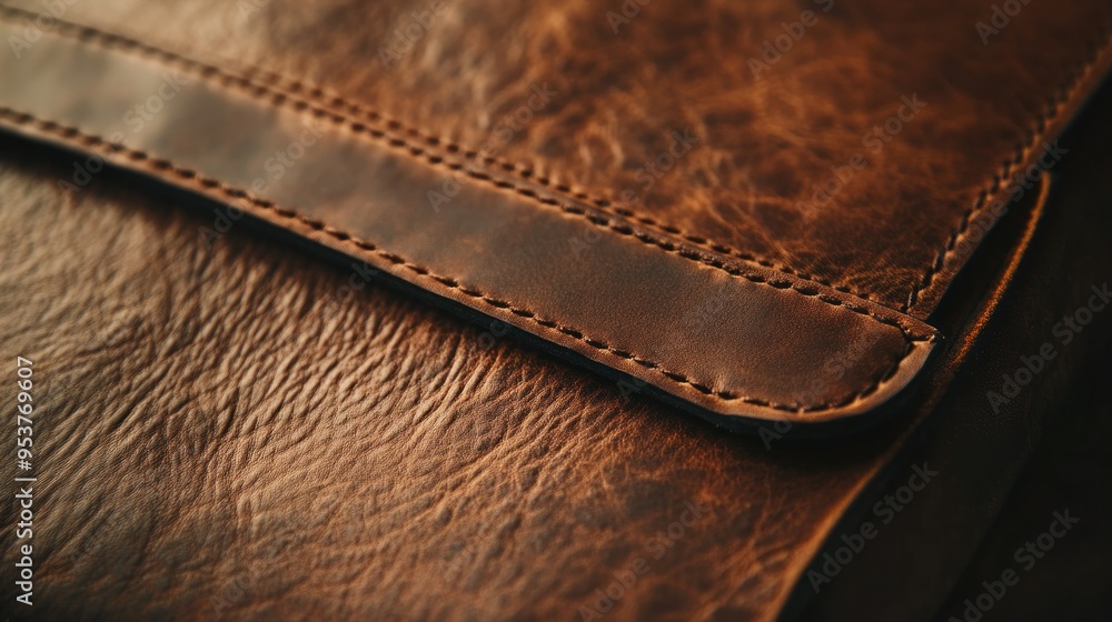 Close-up of Brown Leather with Stitching Close-up of Brown Leather with Stitching