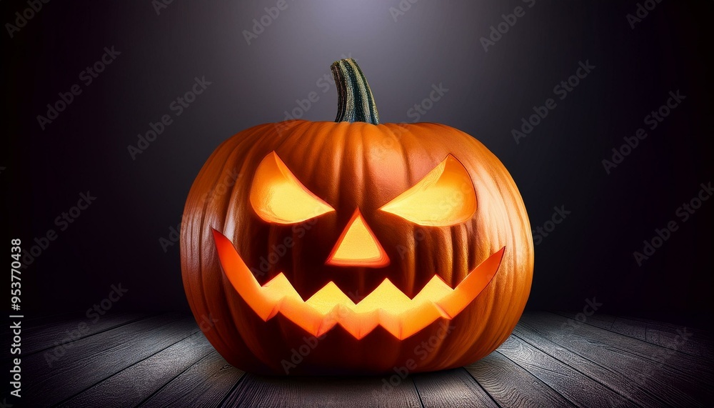 Halloween pumpkin shines in the darkness, scary, spooky Halloween pumpkin shines in the darkness, scary, spooky