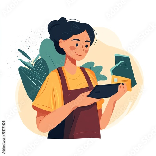 34. Person tipping service worker using a digital wallet, representing digital gratuity and appreciation, Wallet tipping service, Modern gratuity photo