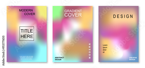 Modern gradient cover background design set. Brochure cover cards. Vibrant geometric compositions. Banner, cover, card, wallpaper, decoration, poster, brochure, leaflet. Template A4 size