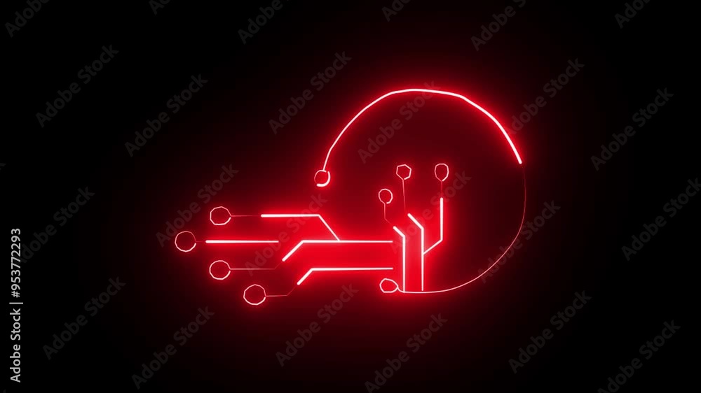 Neon icon Animated Glowing circuit on a black background. Neon icon Animated Glowing circuit on a black background.