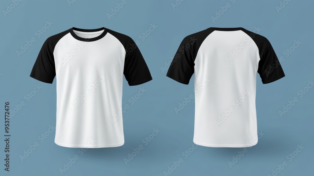Mockup of a white short-sleeved t-shirt with blank black sleeves Mockup of a white short-sleeved t-shirt with blank black sleeves